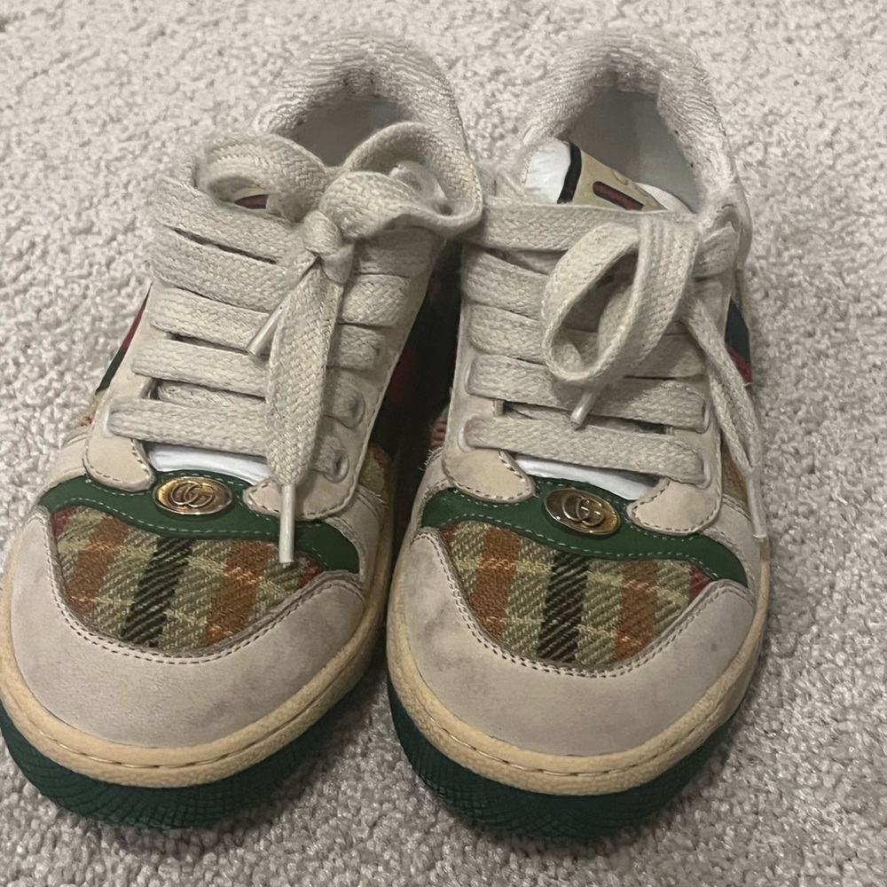 Gucci Kids Sneakers with Green and Cream Plaid